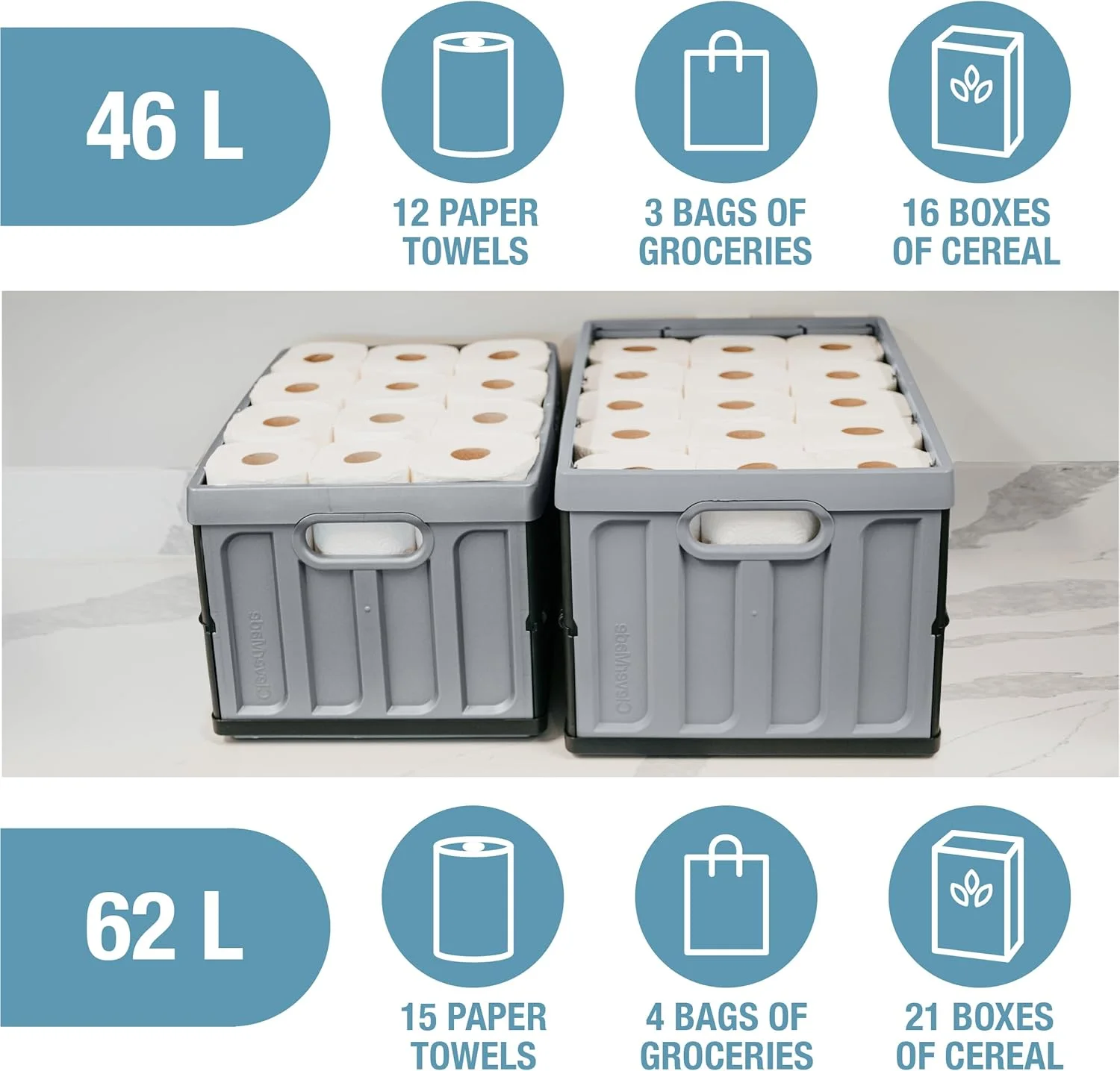 CleverMade 3 Pack Stackable Collapsible Storage Bin with Lids - 16 Gal Ocean - Image 10