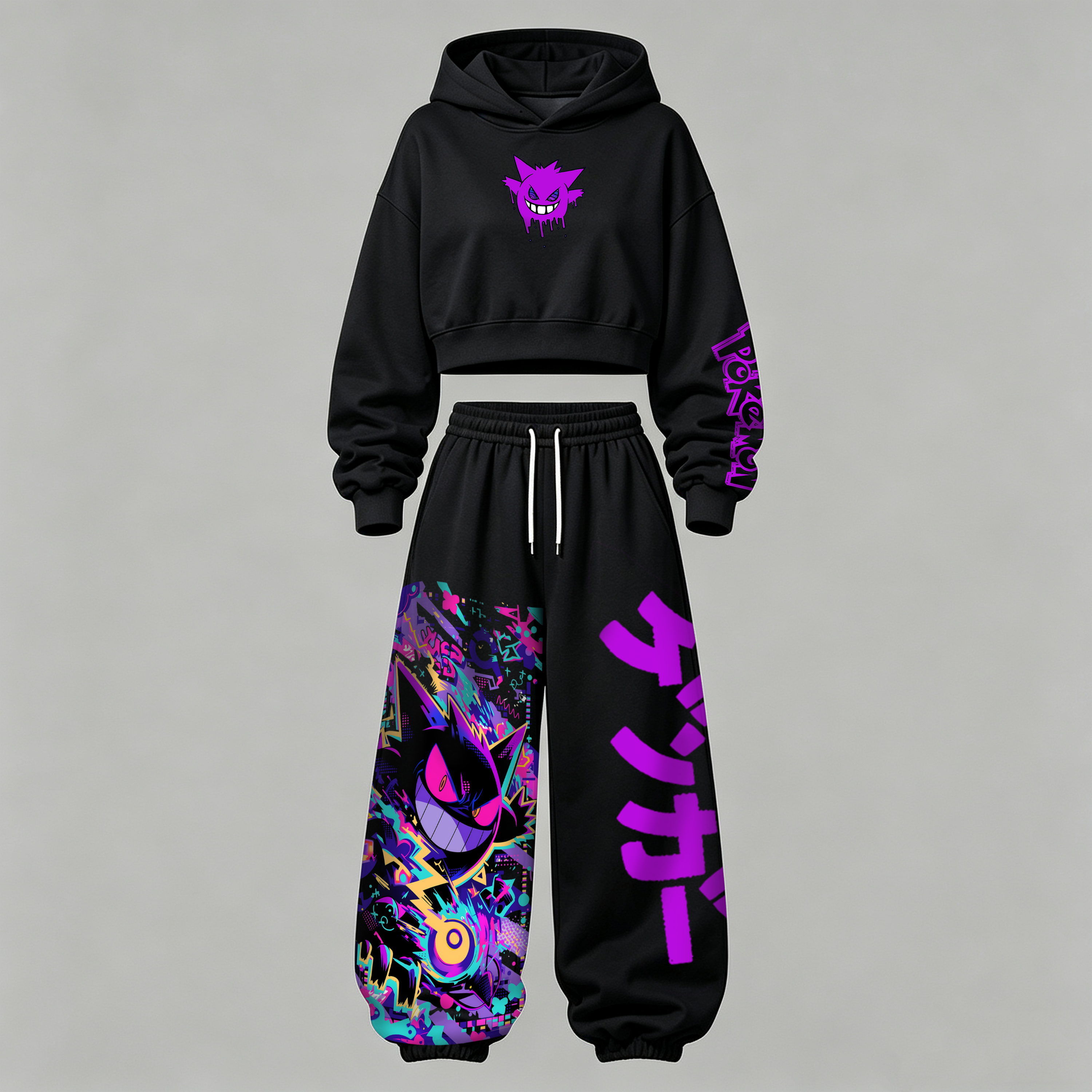Pokémon Halloween Series Cropped Long Sleeve Hoodie & High Waist Jogger Pants Two Piece TeeThreads Sustain the Scene with Custom Apparel