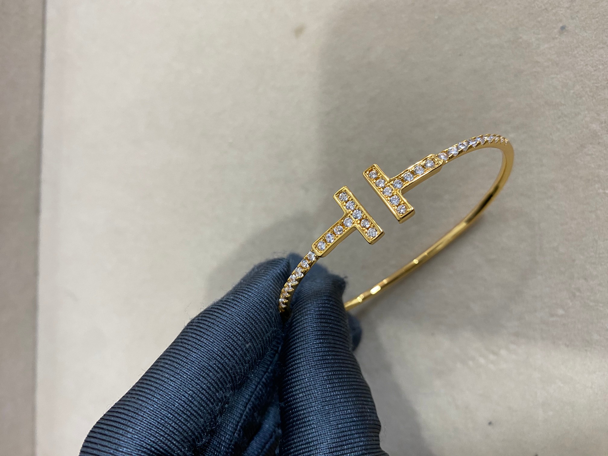 Tiffany Diamond Paved Double T Bangle Bracelet - Original Replica Club