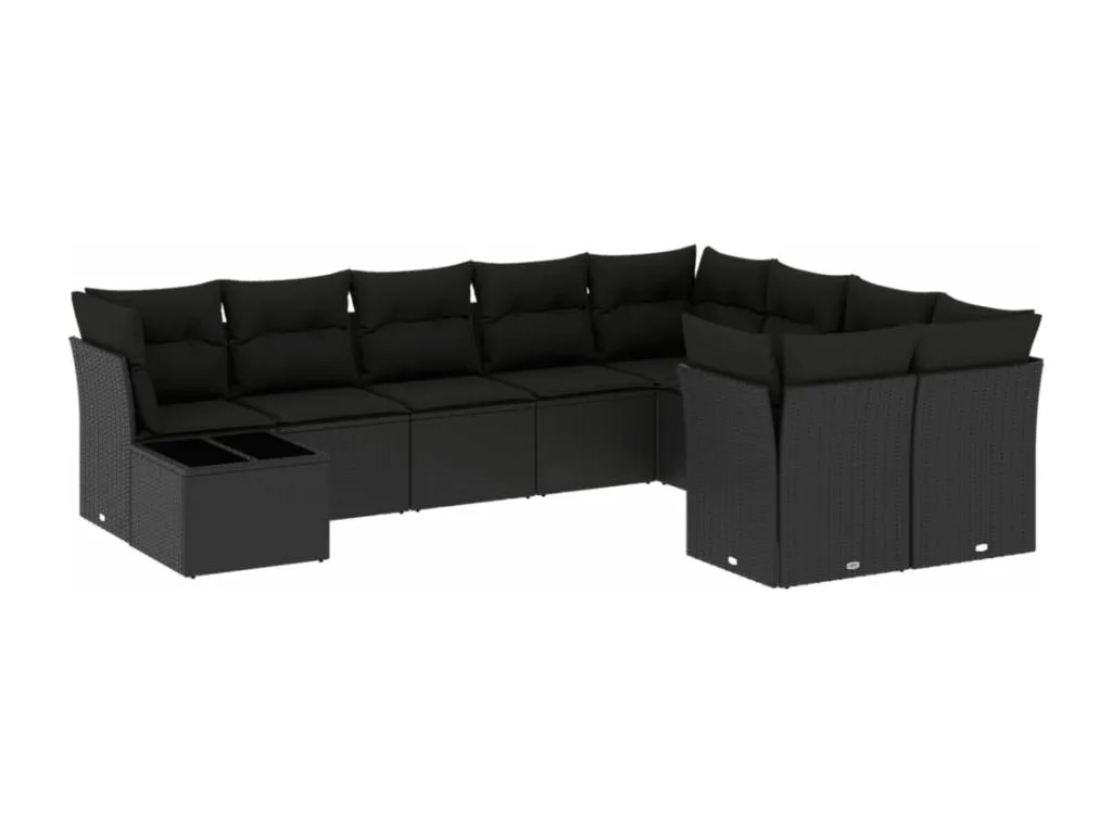 Set de sofás de jardín 10 piezas cojines ratán sintético negro
