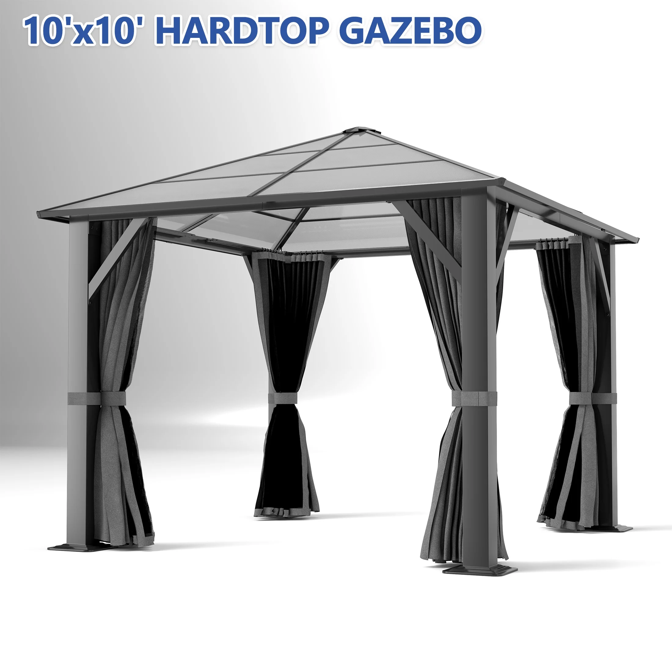 GARTOO 10' x 10' Hardtop Gazebo, Outdoor Polycarbonate Roof Gazebo with Steel Frame, Permanent Pavilion with Netting& Curtains - Image 6