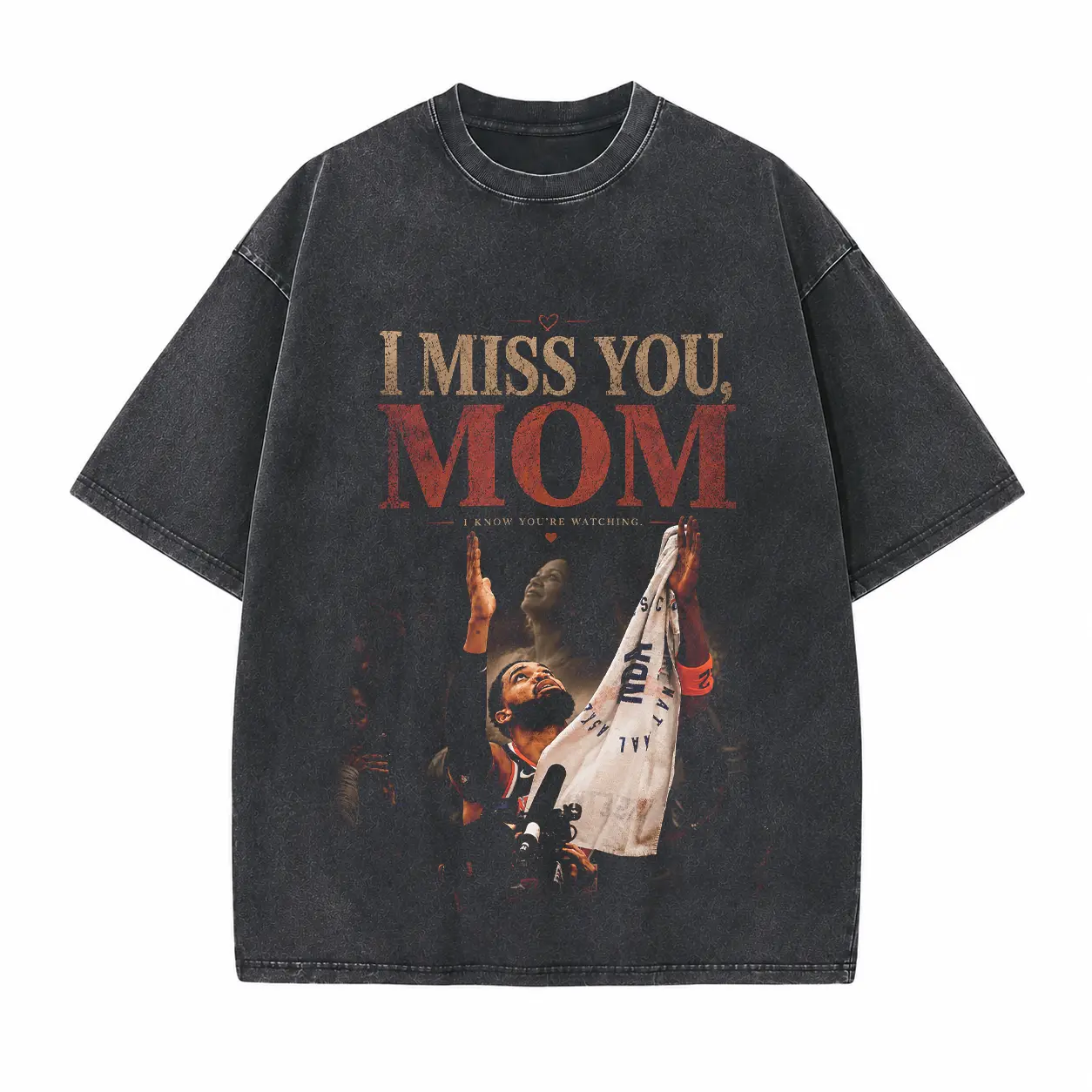 I Miss You, Mom Basketball Printed Unisex Washed T-Shirt