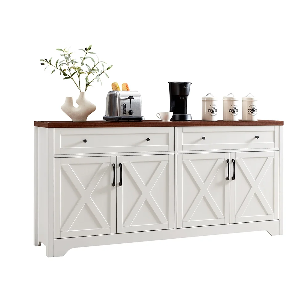 TrumanPick 61"H Large Buffet Sideboard Cabinet, TV Cabinet, Kitchen Pantry for Dining Room, Living Room, 61.3''L x 15''W x 29.8''H, White/Walnut - Image 6