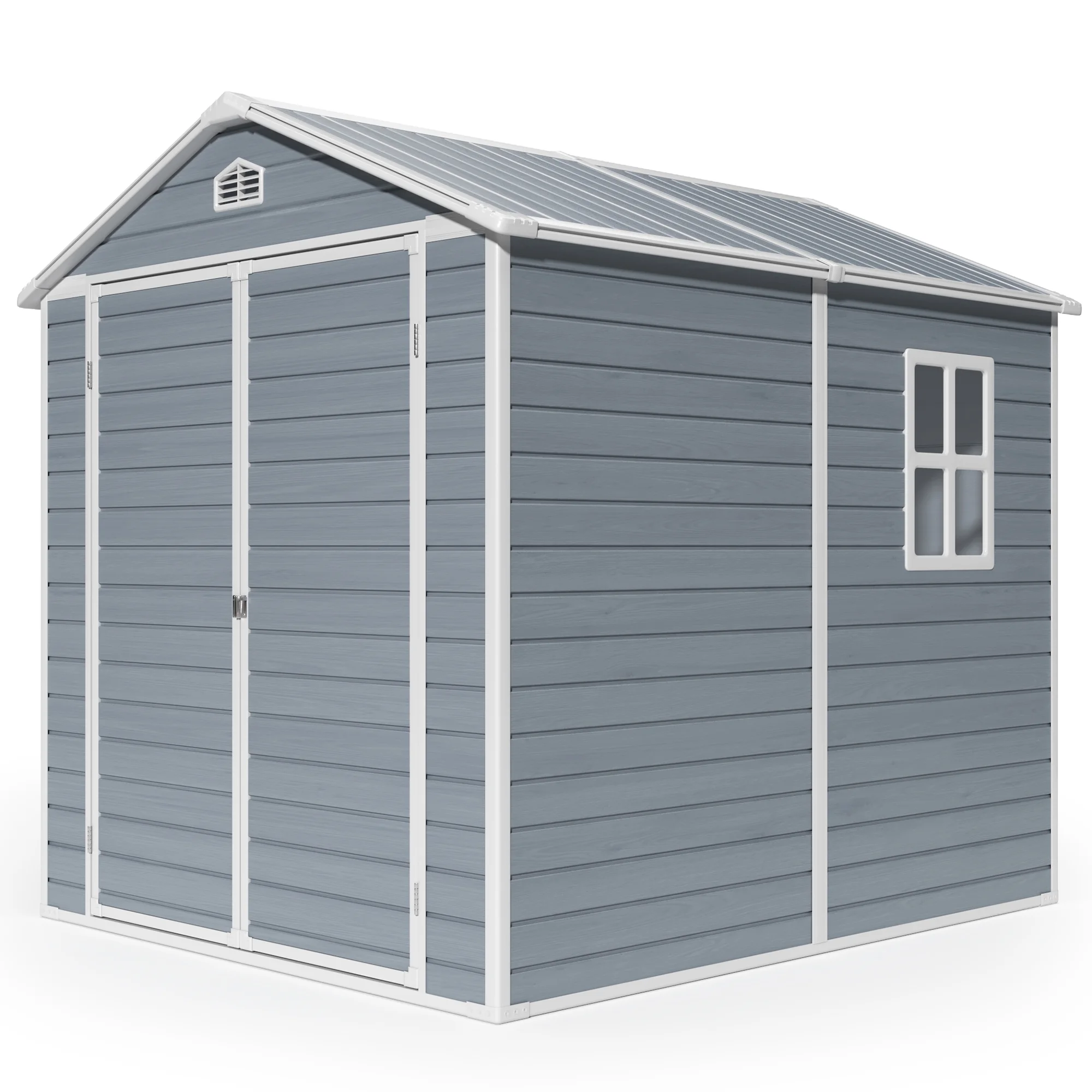 6x4 FT Resin Storage Shed, Lofka Plastic Outdoor Shed with Heavy Duty Floors, 135.6 cu ft, Colorfast, Side Window, Double Lockable Doors for Garden Backyard