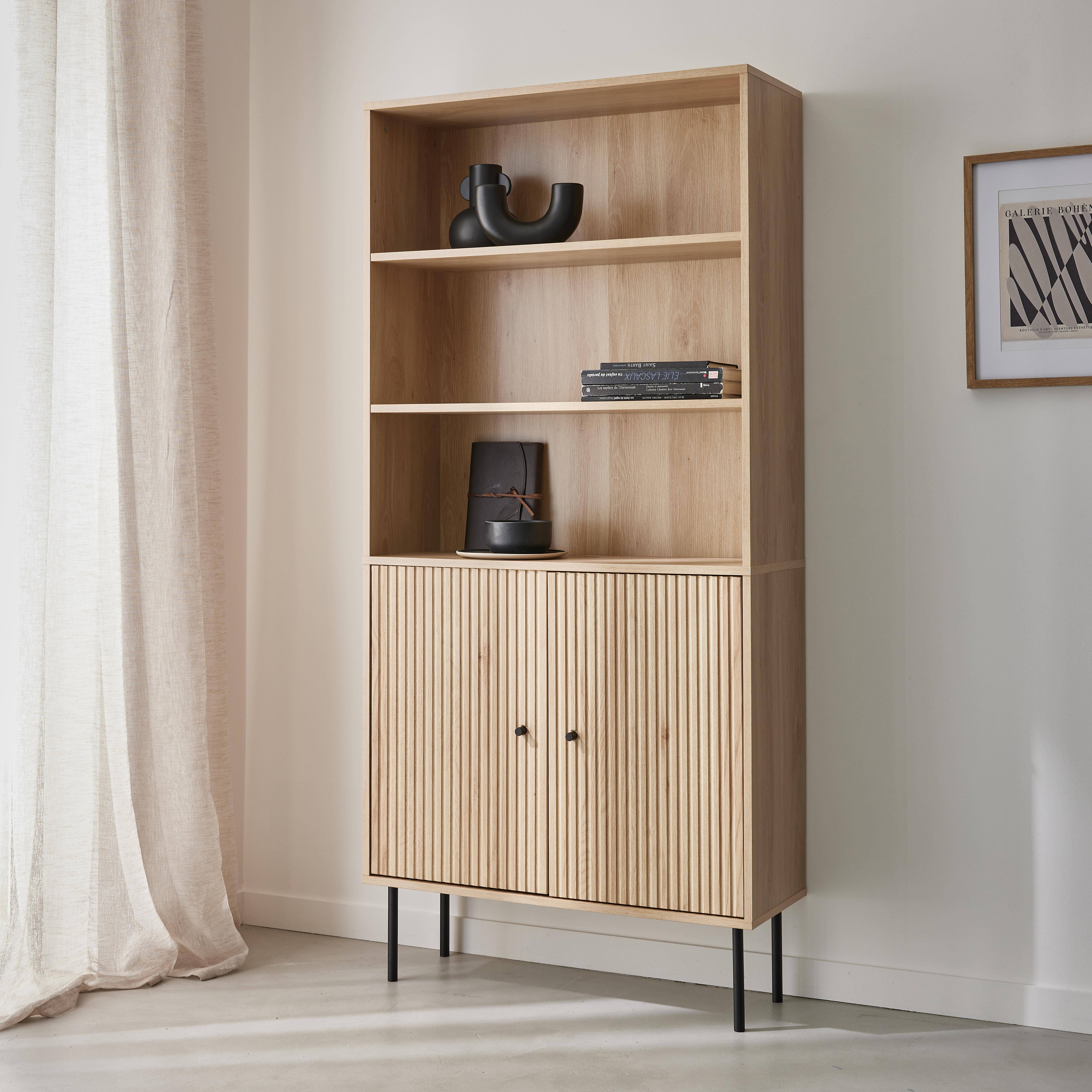 Braga - Librería de madera y metal negro con 2 puertas