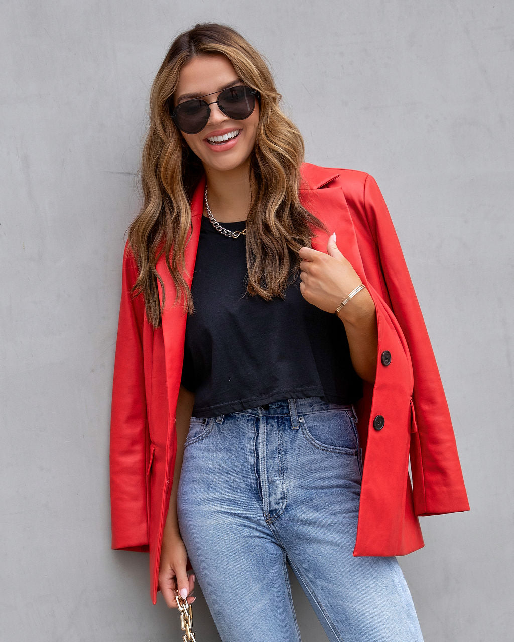 Fashion Affairs Faux Leather Blazer - Cherry - FINAL SALE - Se7enfashion