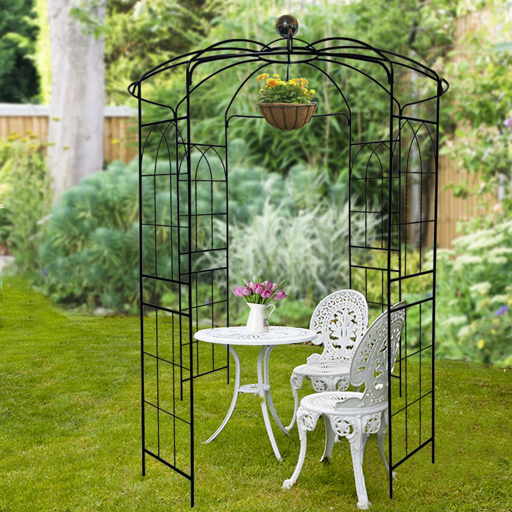 Metal Garden Arch Iron Garden Arbors Gazebo Dia81.3'' x 114.2'' High Birdcage Shape Pergola Pavilion for Wedding Ceremony Outdoor Black - Image 4