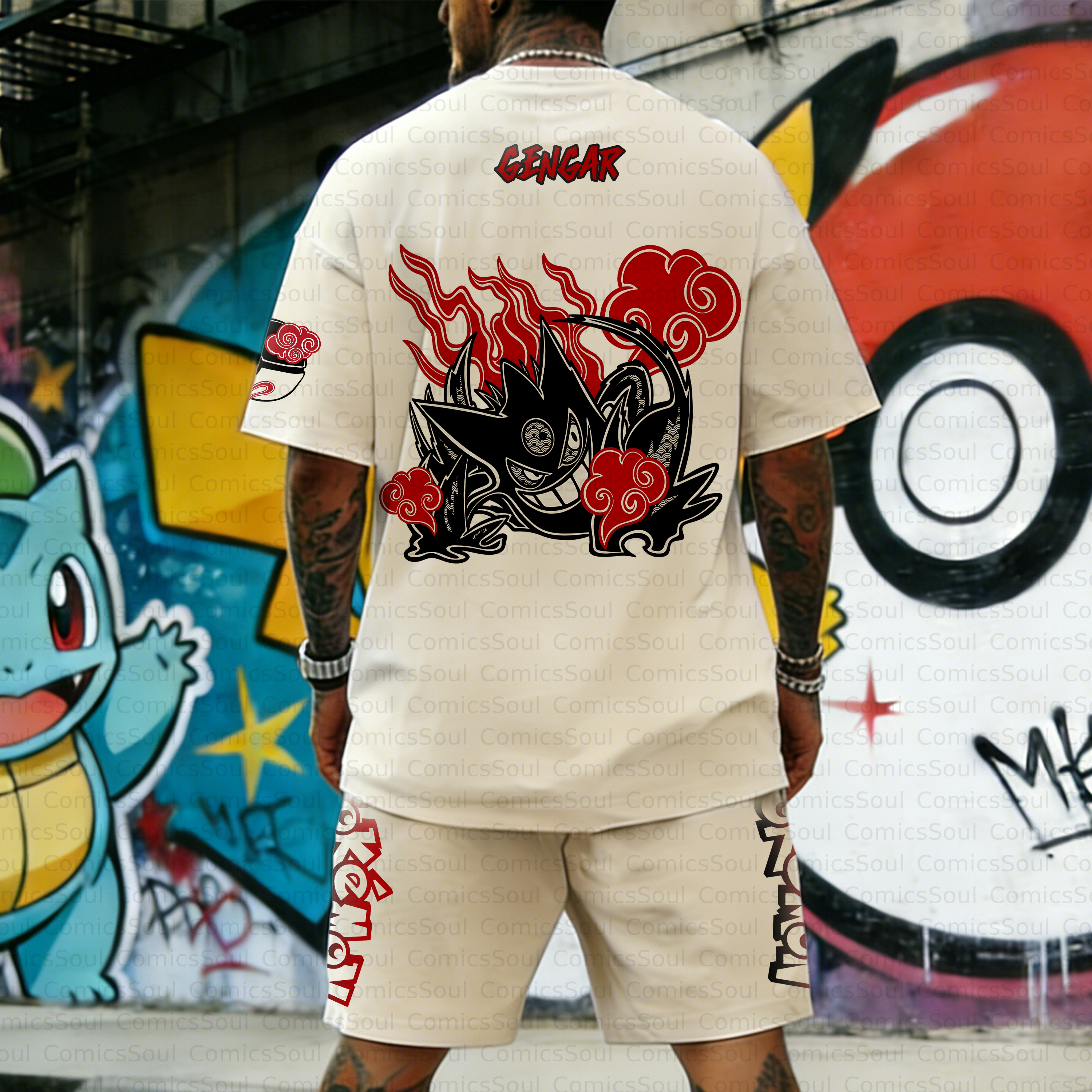 Unisex Anime Inspired Vintage T-shirt& Shorts 2 Pieces Set