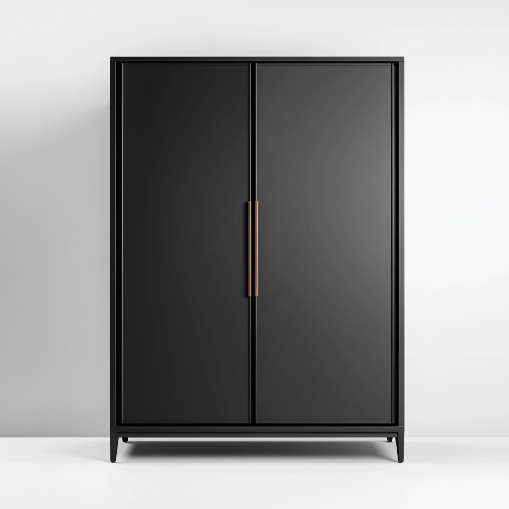Armario moderno para dormitorio de madera negro con puertas dobles y tirador metálico funcional y espacioso 180x120x55 cm mueble de almacenamiento ZP0658055