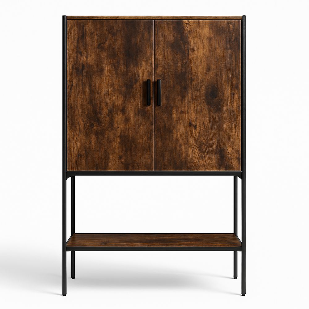 Armario de madera y metal con estante,estilo industrial,80x40x120 cm,color marrón y negro