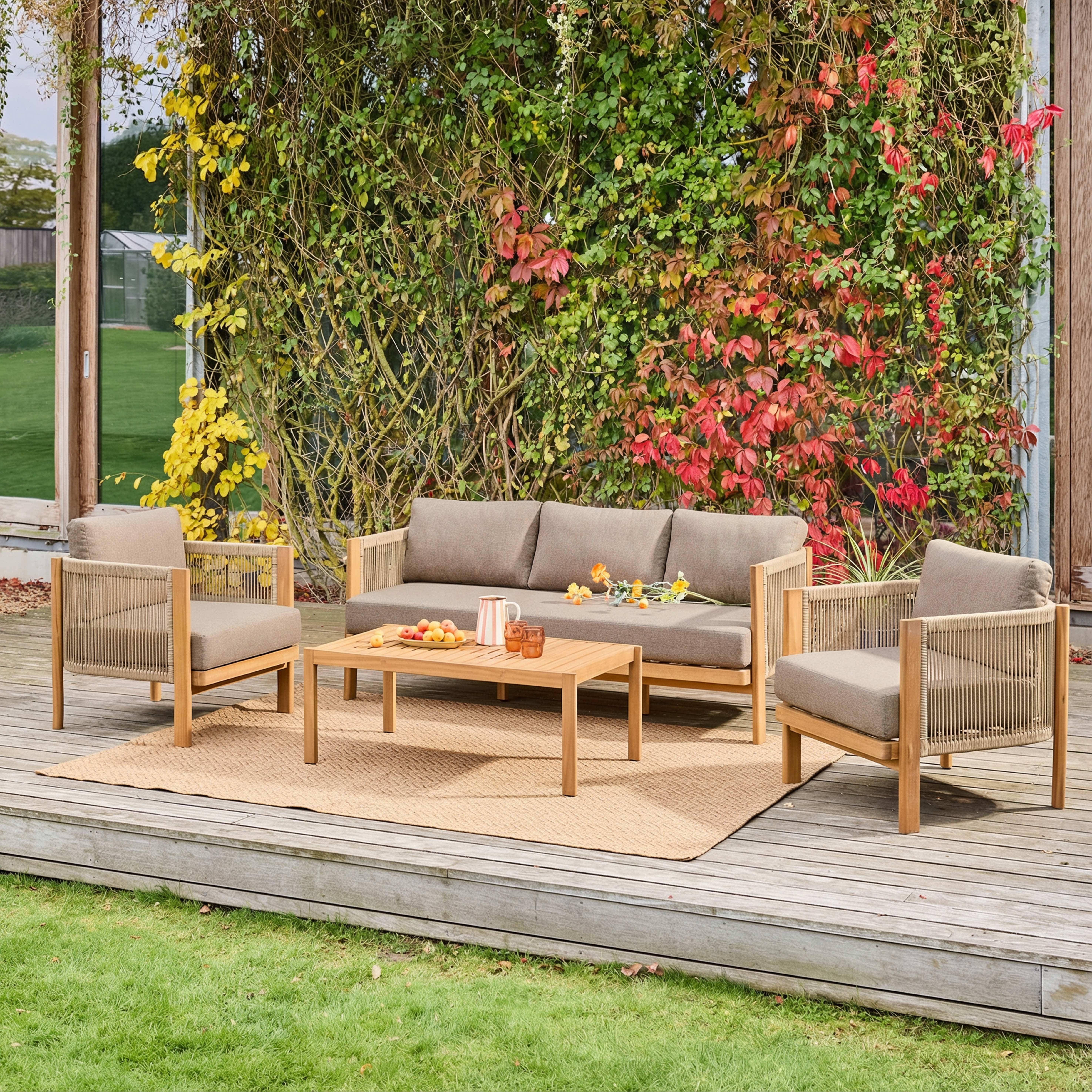 Elomi - Conjunto de muebles de jardín de acacia y cuerdas para 5 plazas