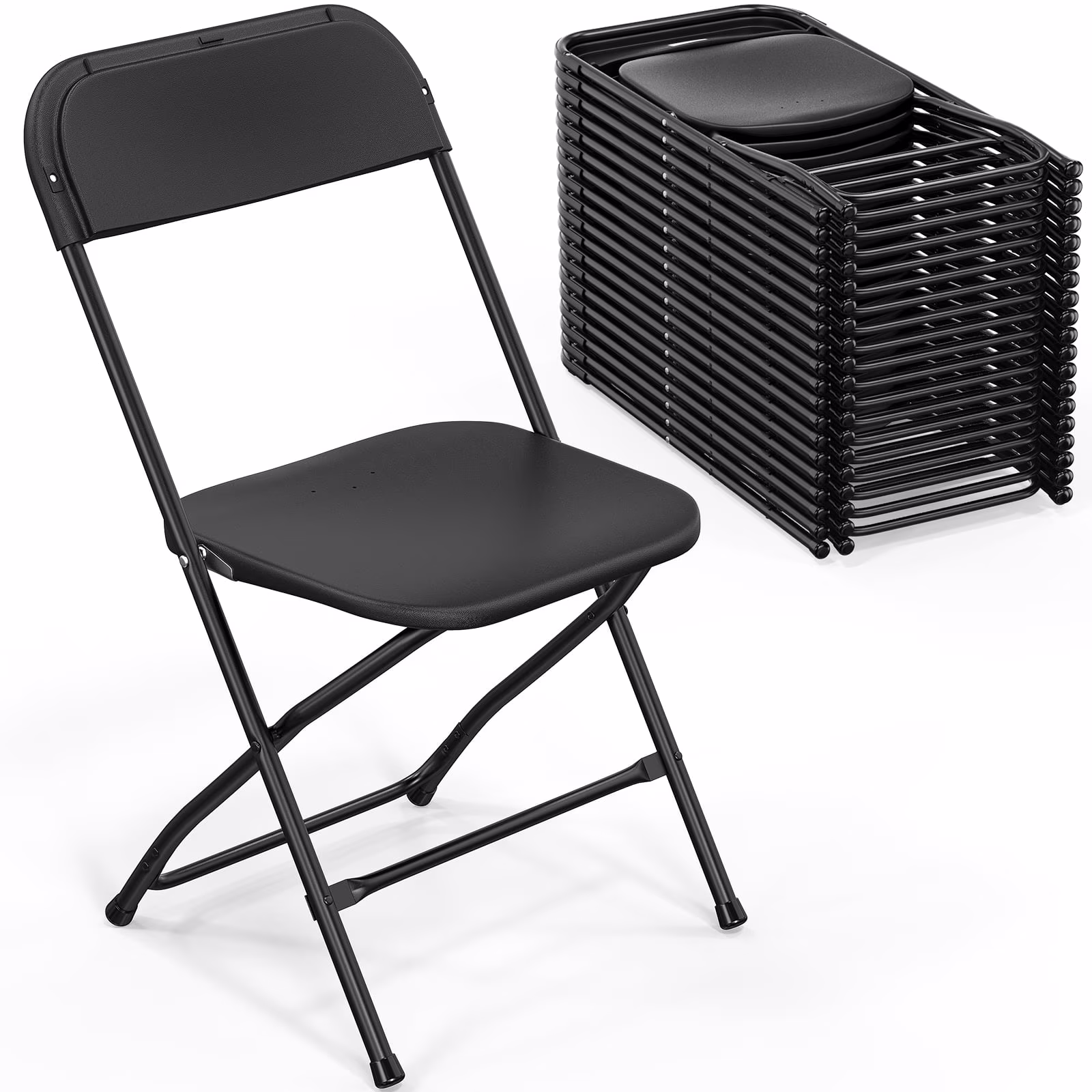 Matladin 20-Pack White Plastic Folding Chair, Outdoor Portable Stackable Commercial Seat with Steel Frame for All Occasions, 350lb Capacity