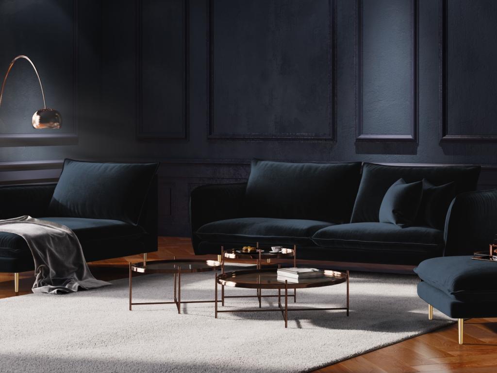 hogardiseno - Chaise longue de angulo izquierdo "Vienna" de terciopelo azul oscuro - 170x110x95cm