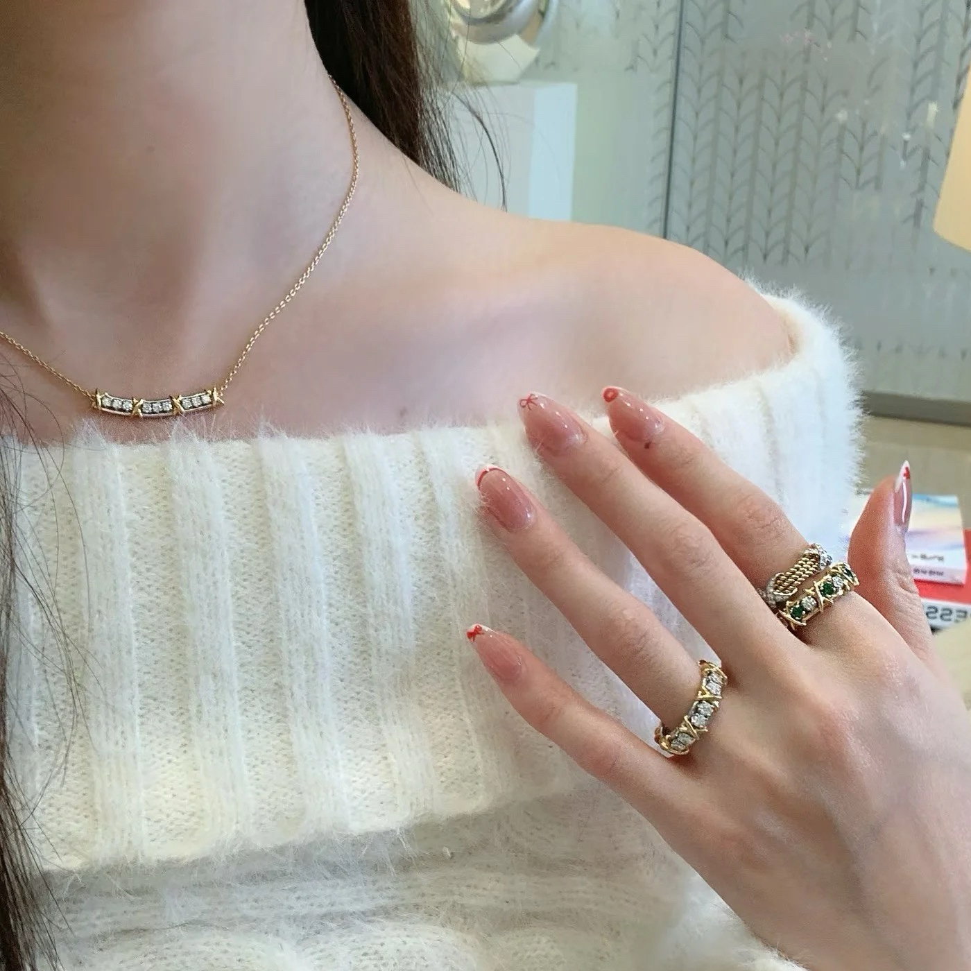 Jean Schlumberger by Tiffany Sixteen Stone Narrow Pendant Necklace with Diamonds - Original Replica Club