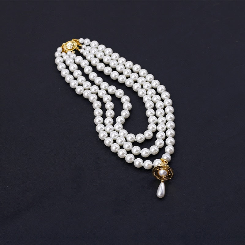 Vivienne Westwood Teardrop Saturn Three Row Pearl Necklace - Original Replica Club