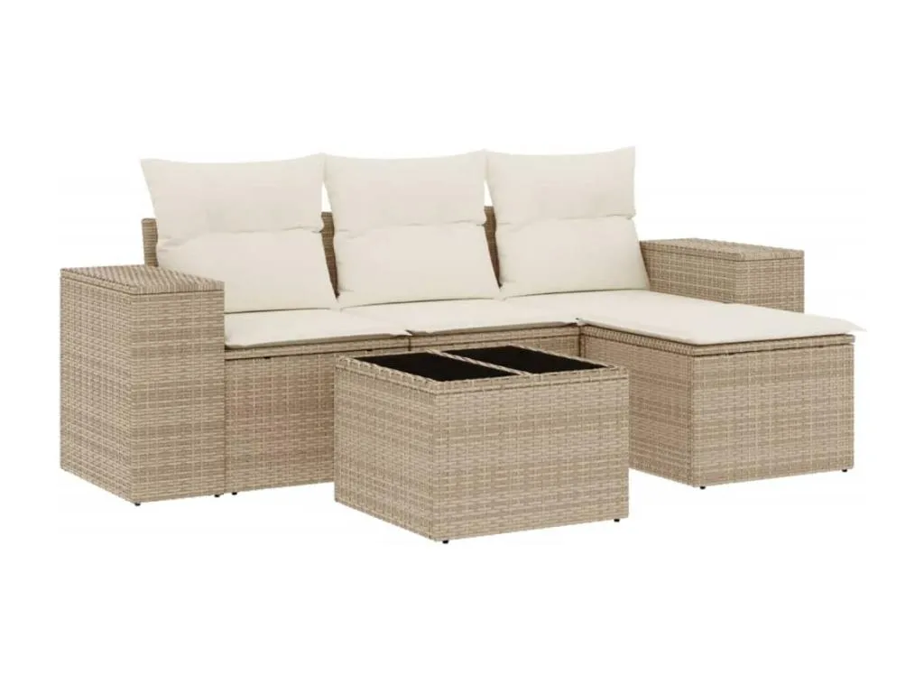 Juego de sofás jardín con cojines 5 pzas ratán sintético beige vrcl51789