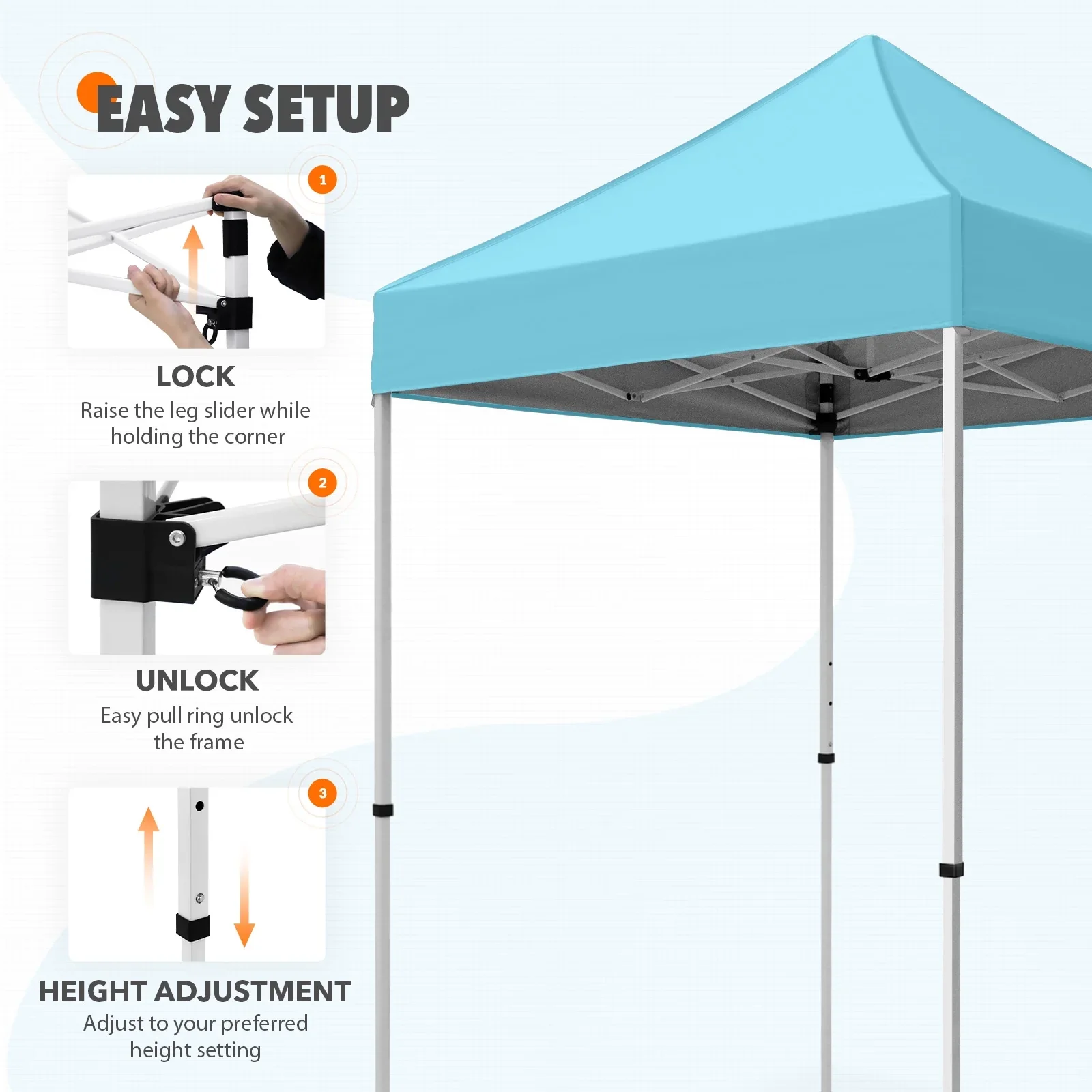 EAGLE PEAK 5x5 Pop up Canopy Tent Instant Outdoor Canopy Easy Set - up Straight Leg Folding Shelter（blue）