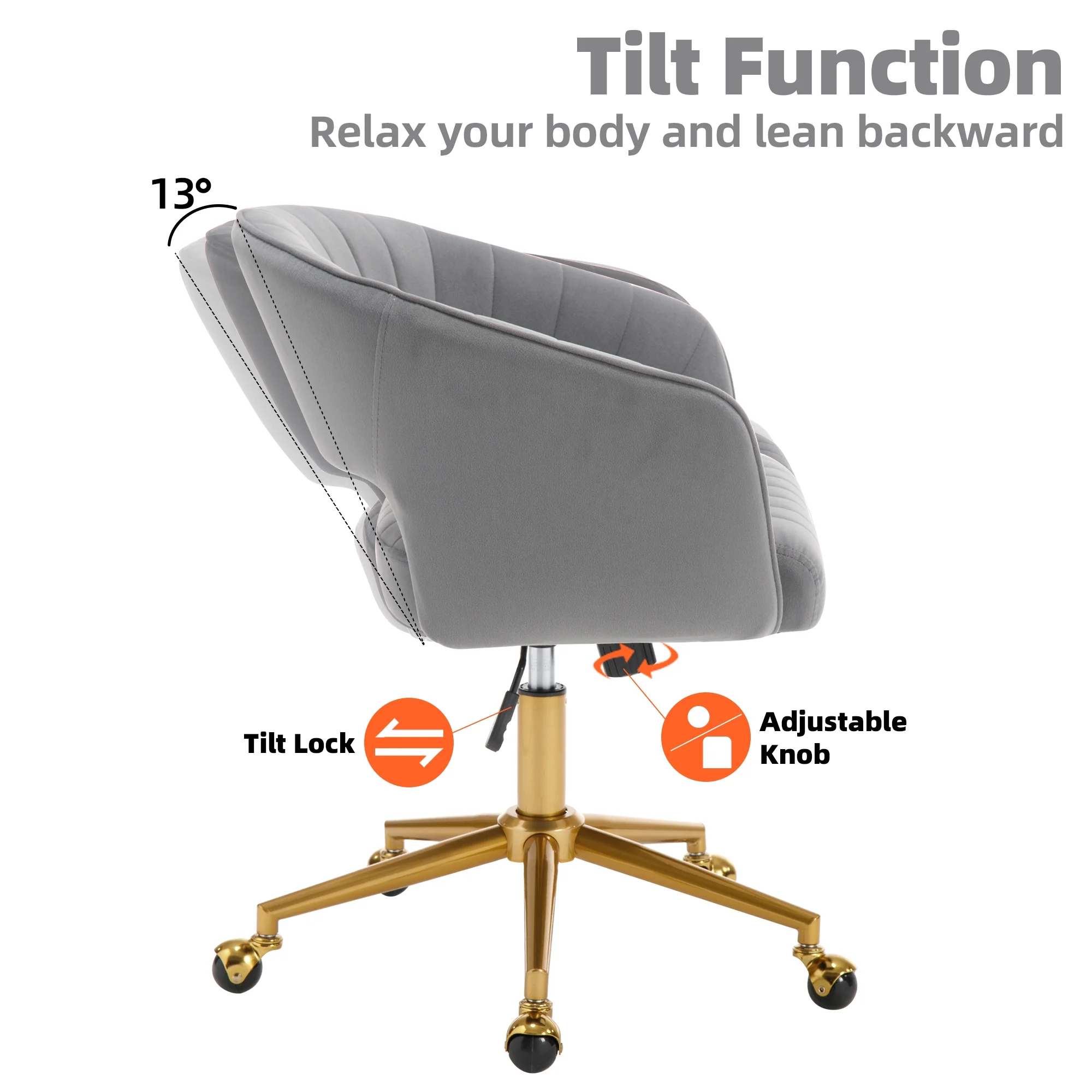 Westice Home Office Desk Chairs, Velvet Task Chair, Height Adjustable Swivel Vanity Chair with Golden Base for Vanity Study, Living Room Computer Room, Beige - Image 62