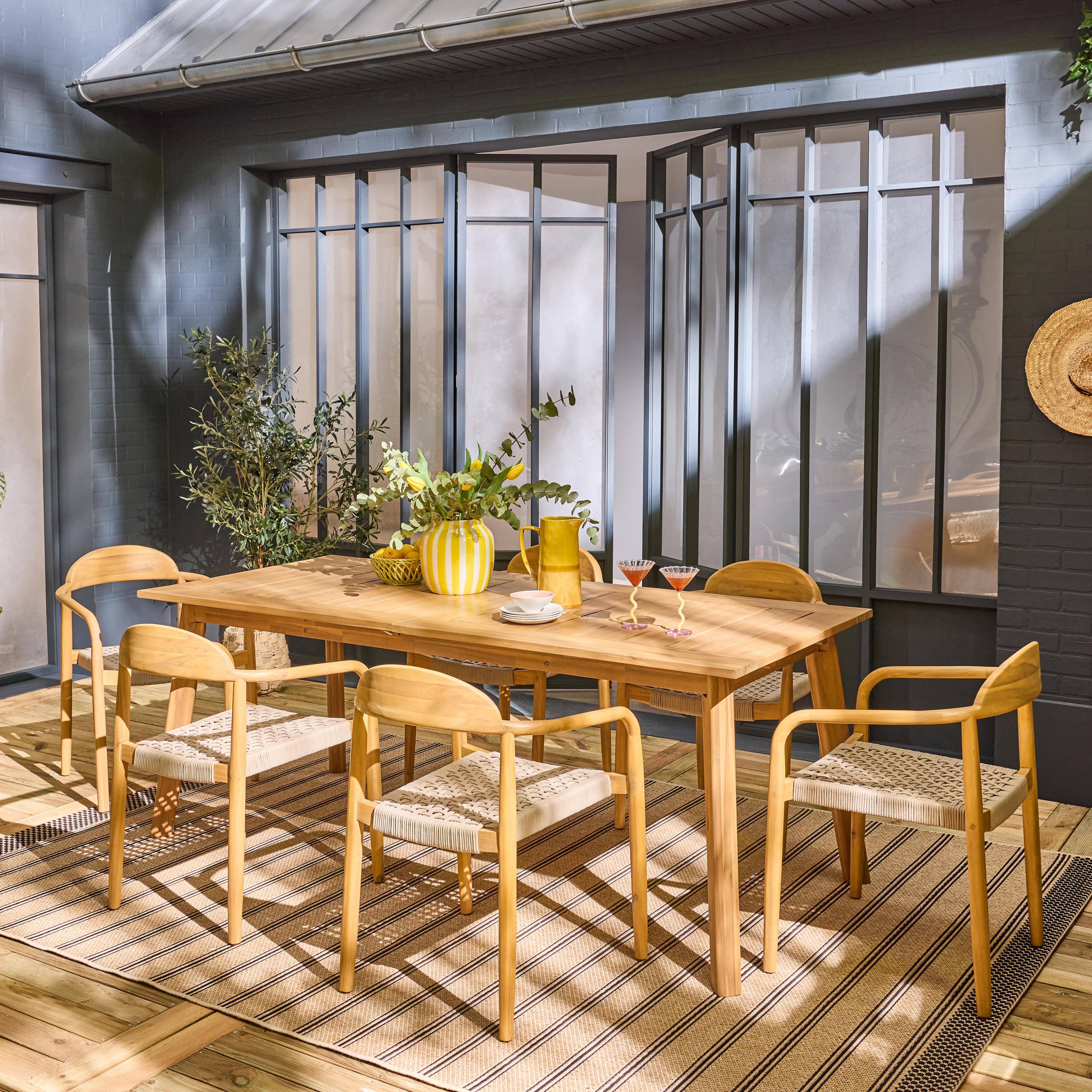 Palena + Cerina - Mesa de jardín extensible de madera de acacia con 6 sillones