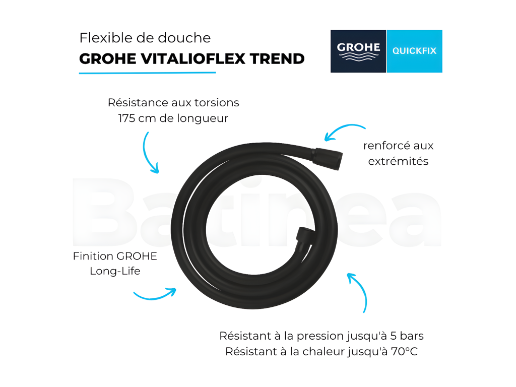 Hogarlujo VitalioFlex Trend flexo de ducha 1750 mm negro mate