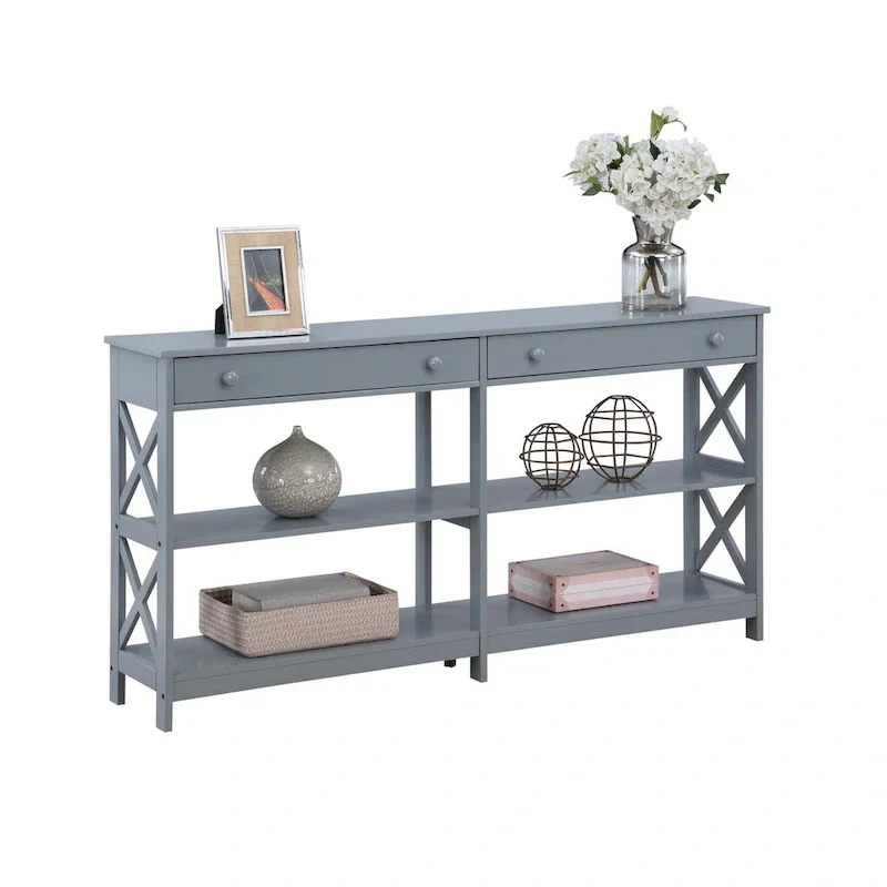 Oxford 60-Inch Console Table with Shelves and 2 Drawers by Convenience Concepts