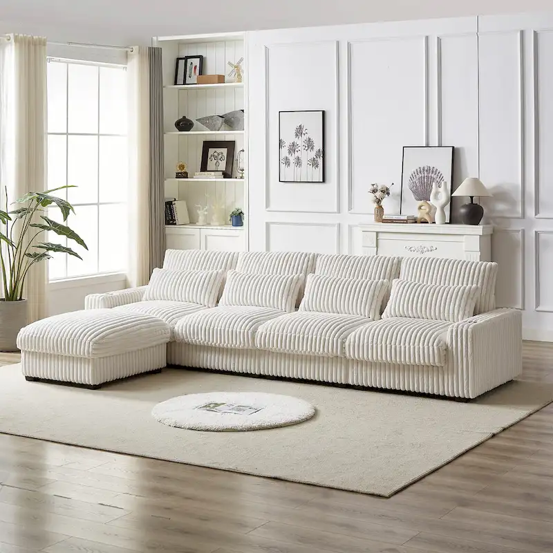 126W Large L-Shaped Corduroy Sofa with USB Charging Port