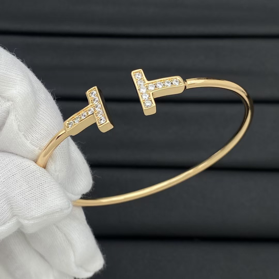 Tiffany Diamond Paved Double T Bangle Bracelet - Original Replica Club