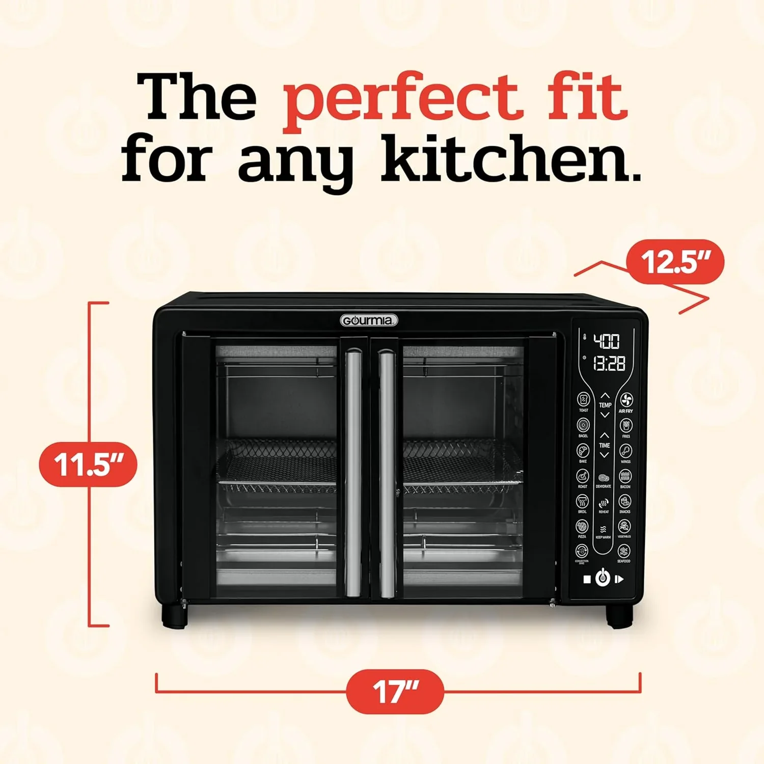 Gourmia Oven Air Fryer Combo with 17 Cooking Presets 24L Capacity Convection Rack