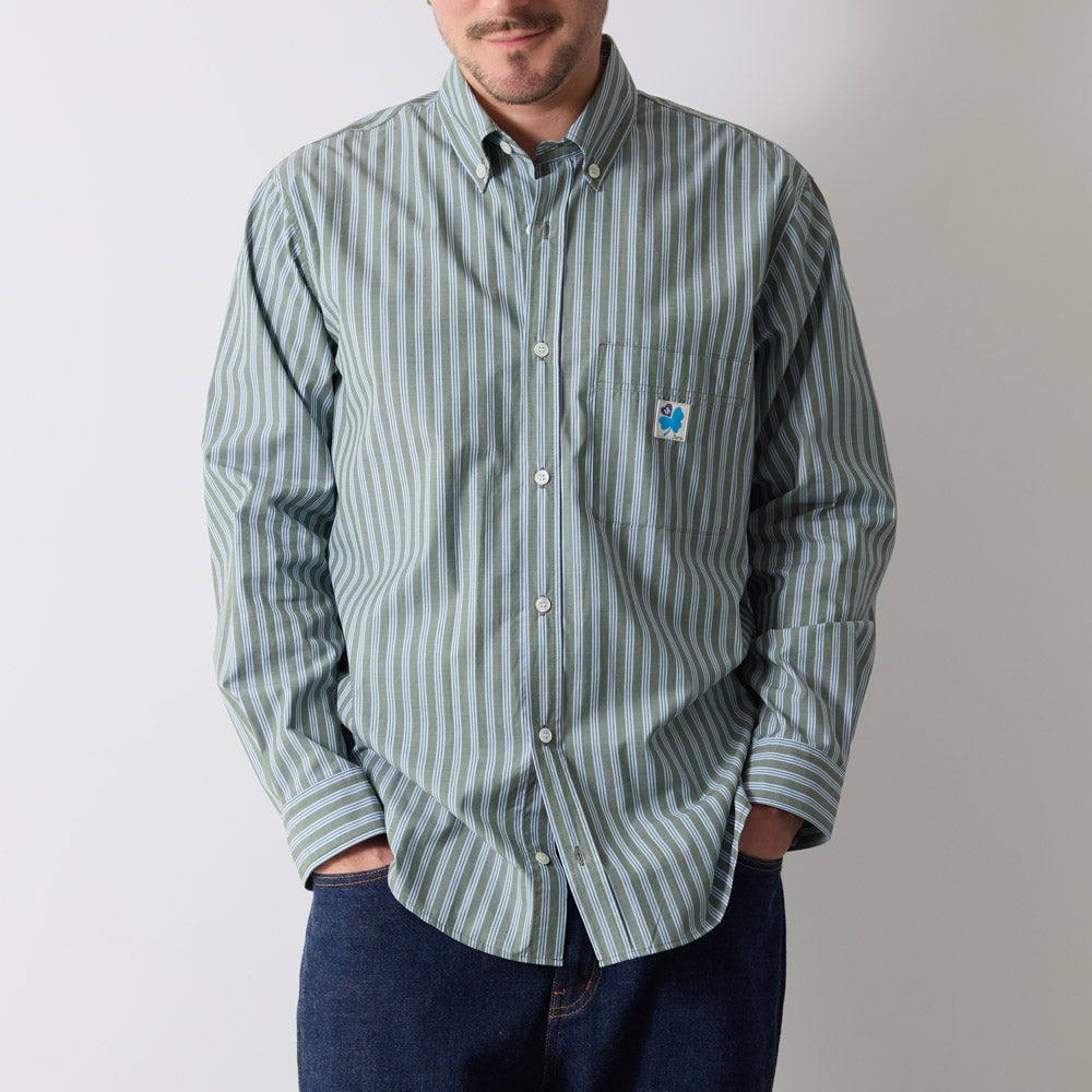 Merci - Chemise Sacha - Rayures Olive & Bleu