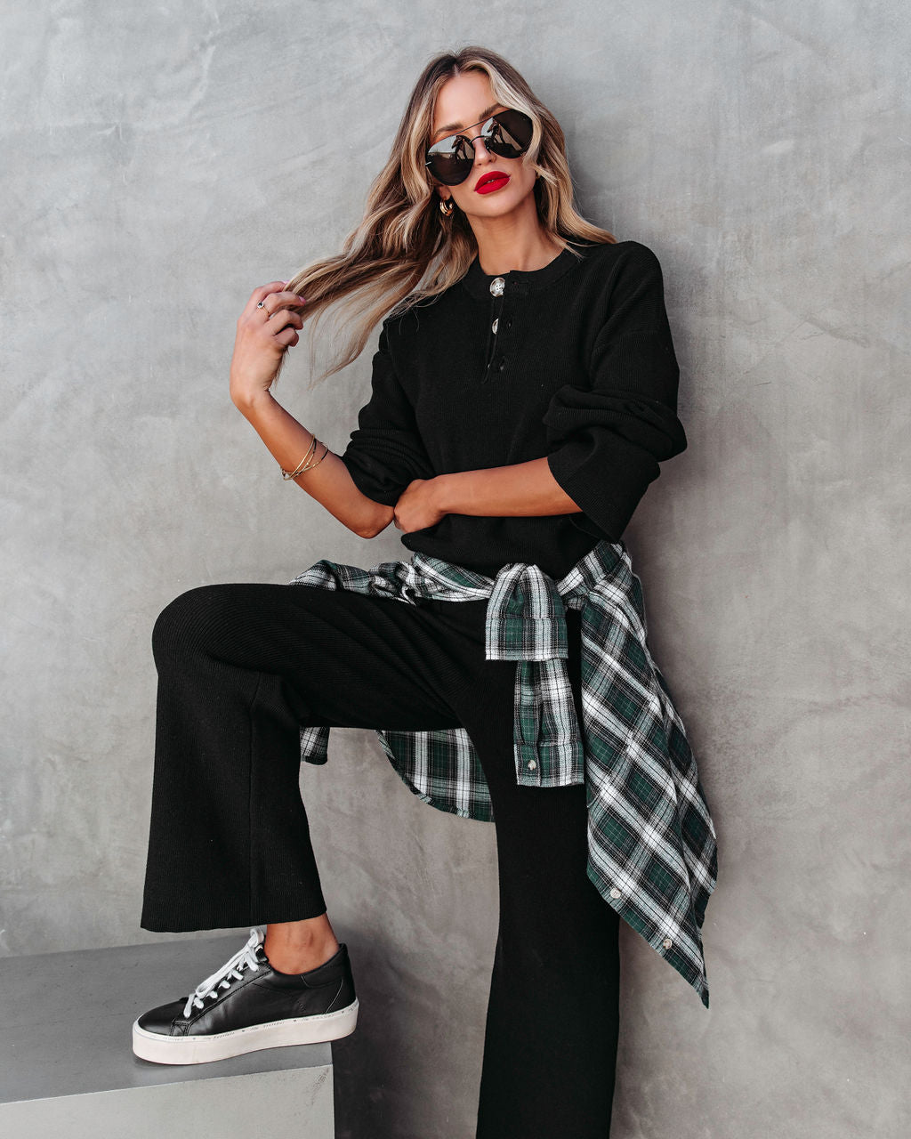 Taking It Easy Henley Long Sleeve Top - Black - Se7enfashion