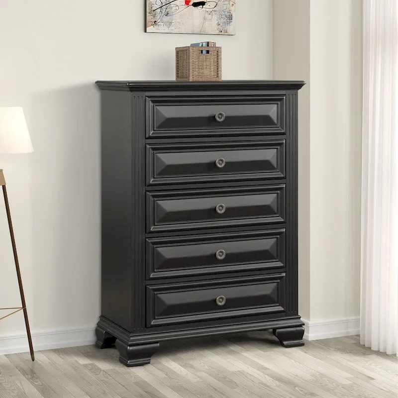 Roundhill Furniture Renova Vintage Black Wooden Bedroom Collection