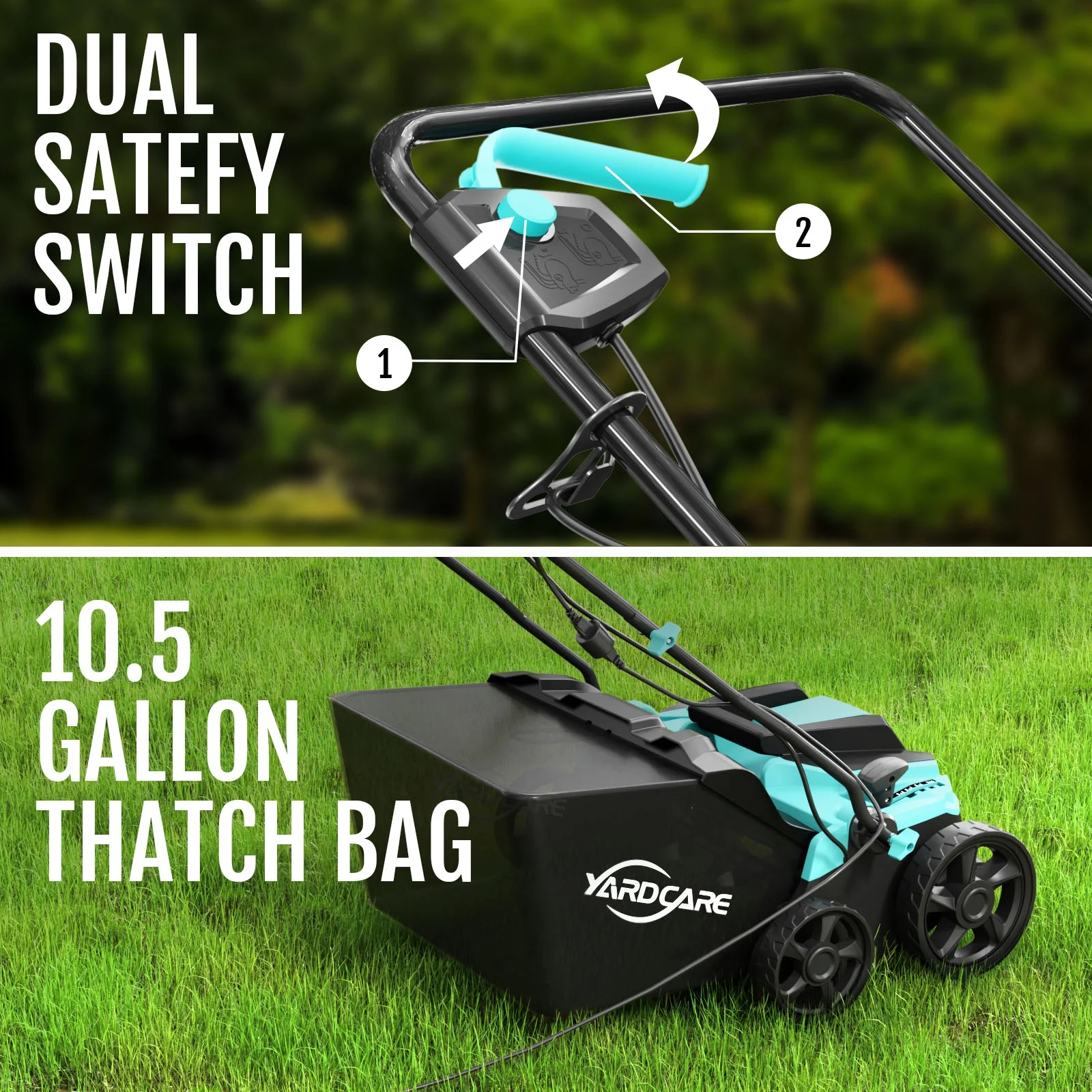 2-in-1 Scarifier and Dethatcher -C Deep Soil Revitalization with High-Torque Motor, Adjustable Depth Control, Dual Safety Switch & Removable 10.5-Gallon Thatch Bag - Image 11