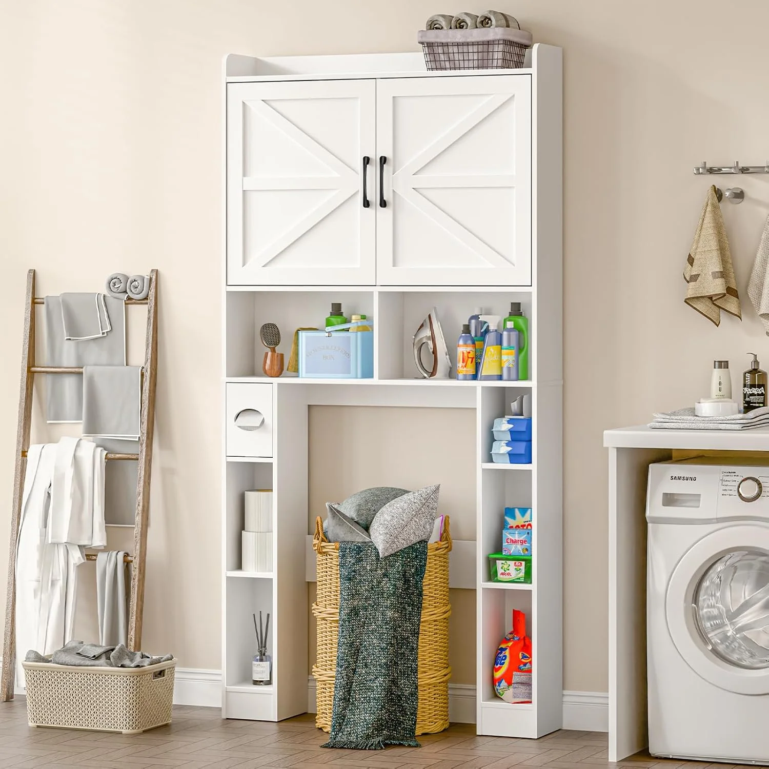 Vabches Over The Toilet Storage Cabinet with Toilet Paper Holder Stand, Above Toilet with Adjustable Shelf & 2 Doors - Image 9