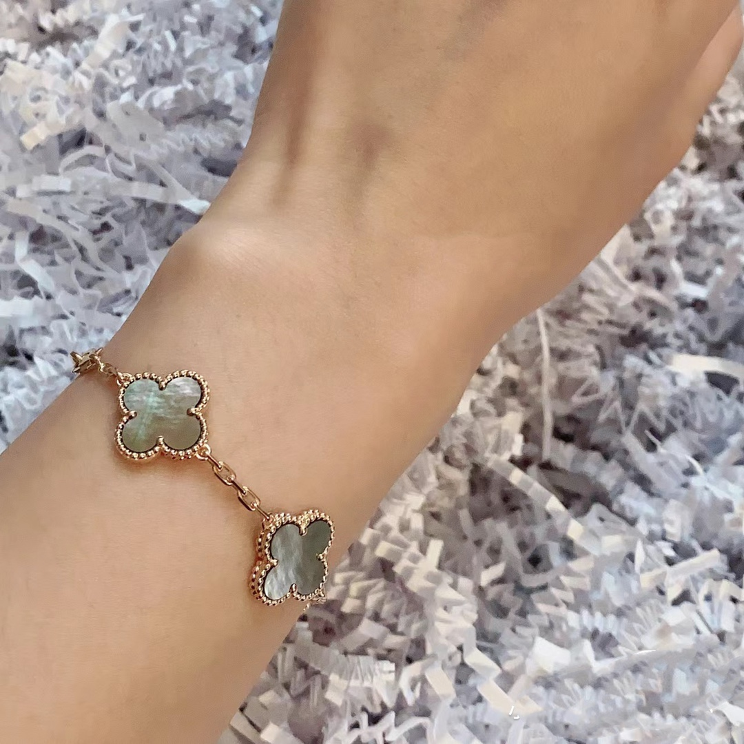 VCA Grey Clover Vintage Alhambra Bracelet, 5 Motifs - Original Replica Club