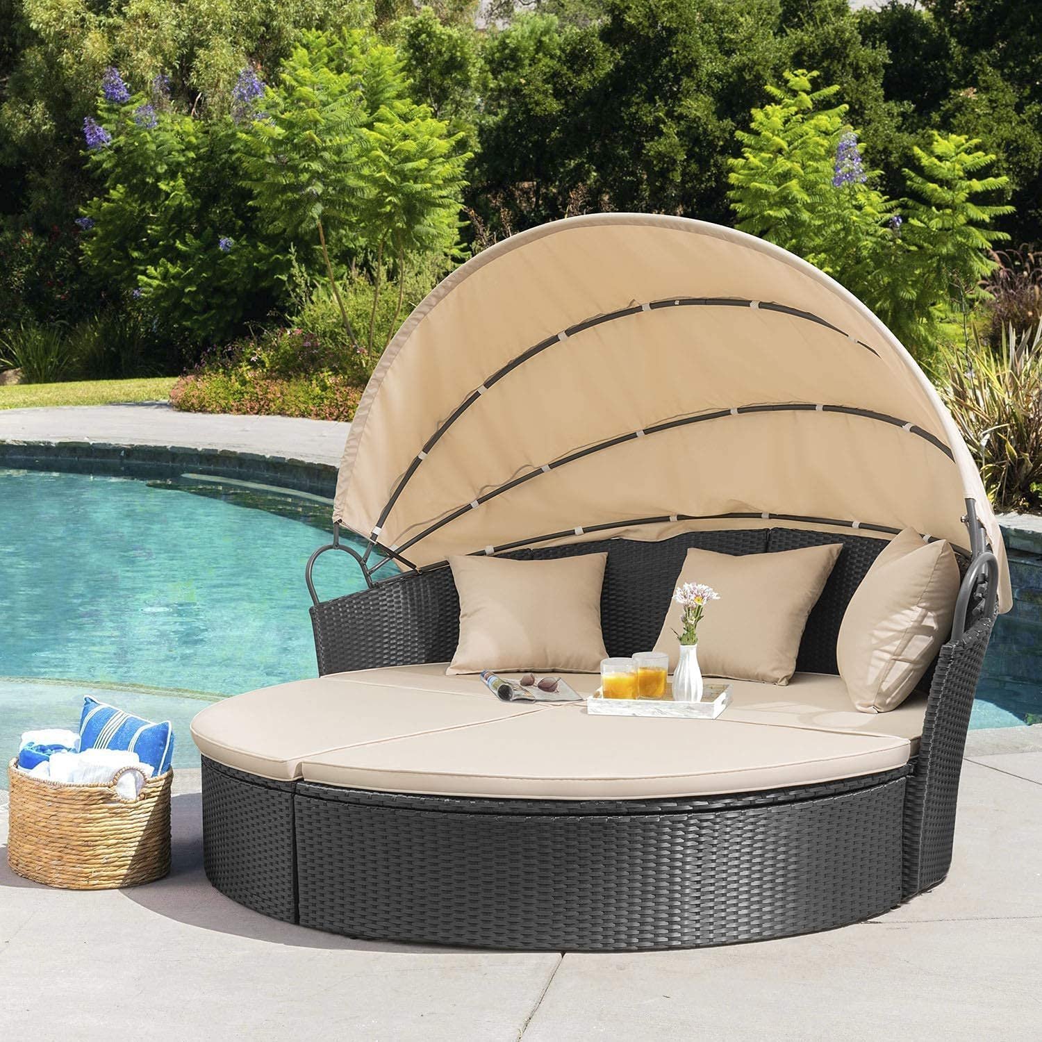 66'' Wide Outdoor Wicker Patio Daybed with Cushions