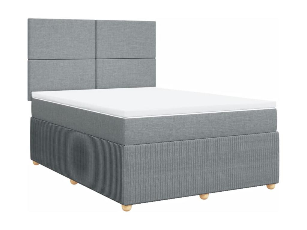 Cama box spring con colchón tela gris claro 140x190 cm