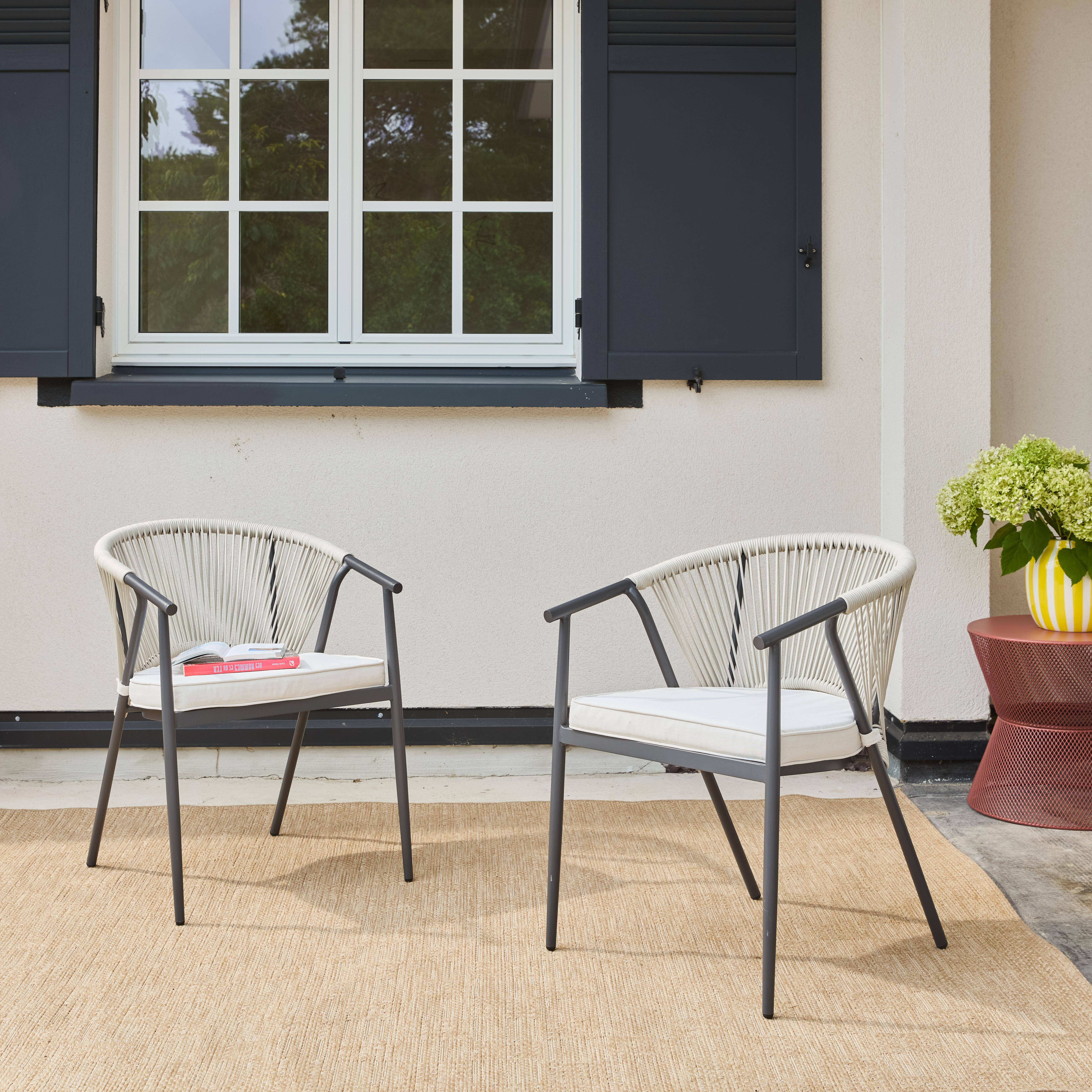Liora - Silla de jardín apilable de acero y cuerdas, set de 2