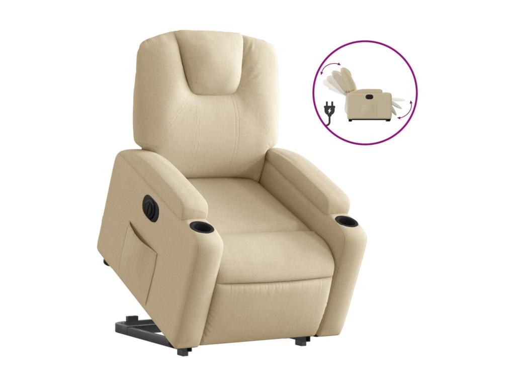 Sillón eléctrico reclinable elevable de tela color crema
