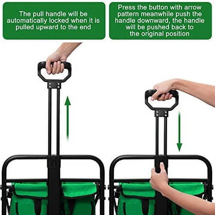 BEAU JARDIN Folding Wagon Cart With Brake Free Standing Collapsible Utility Camping Grocery Canvas Fabric Sturdy Portable Rolling Buggies Outdoor Garden Sport HeavyDuty Shopping Cart Push Wagon Green - Image 5