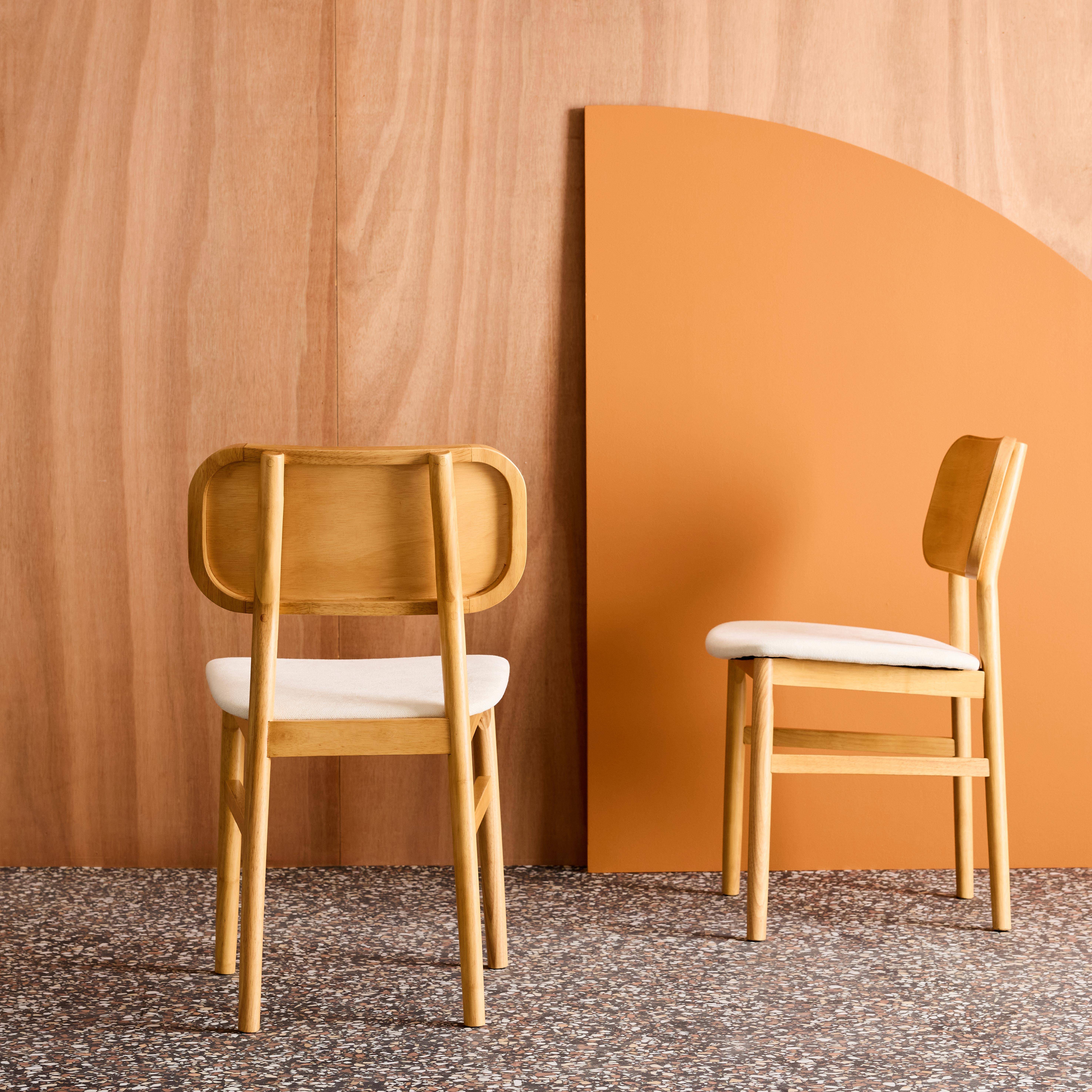 Olympie - Silla vintage de madera de hevea y tela, set de 2