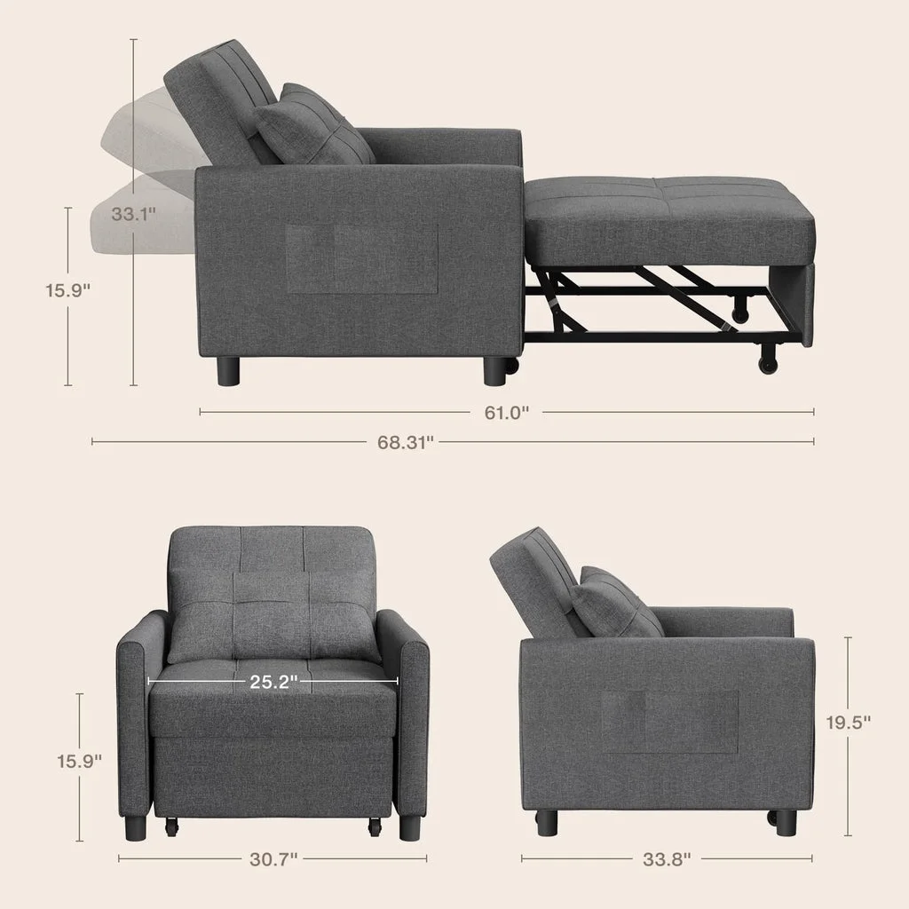 Convertible Sleeper Chair, Aiho 3-in-1 Convertible Sofa Bed Recliner Chair with Pull Out Couch - Dark Gray - Image 11