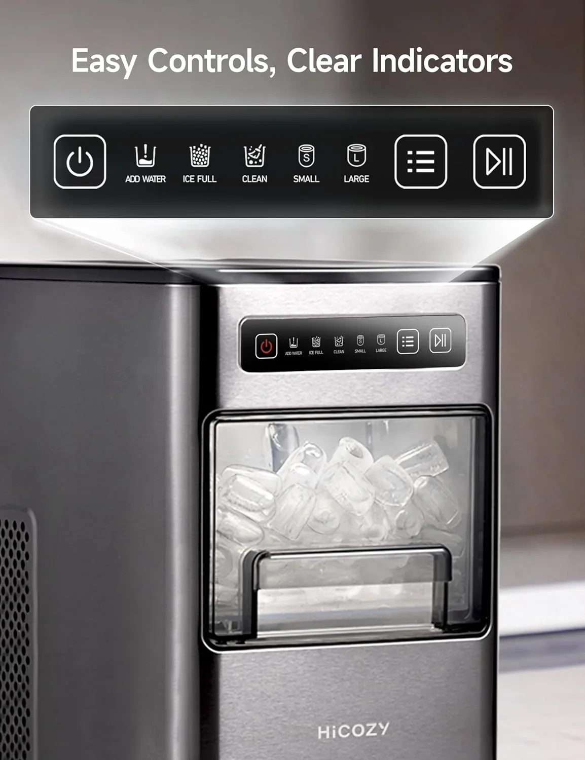 HiCOZY Ice Maker Portable Countertop, Ice Machine Countertop Ice in 6 Mins, 24 lbs/Day, Icemaker with Ice Scoop, for Gifts