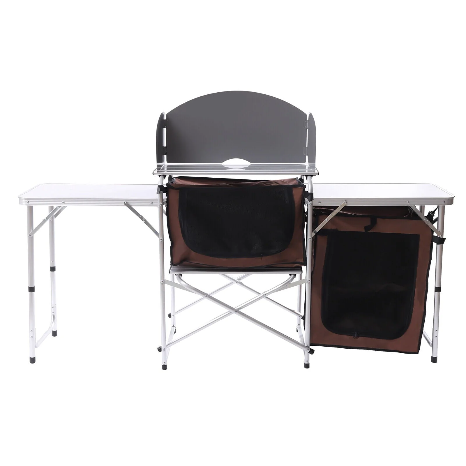 Camping Table with Storage Organizer and Windscreen Portable Outdoor Cooking Table Foldable Camp Table Camping Kitchen Station with 2 Side Tables for BBQ Grill Picnics - Image 3