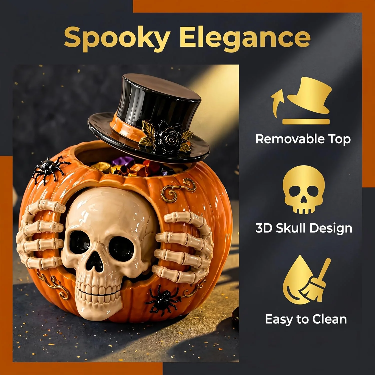 Skull and Pumpkin Halloween Candy Jar - Image 4 Skull and Pumpkin Halloween Candy Jar - Image 4