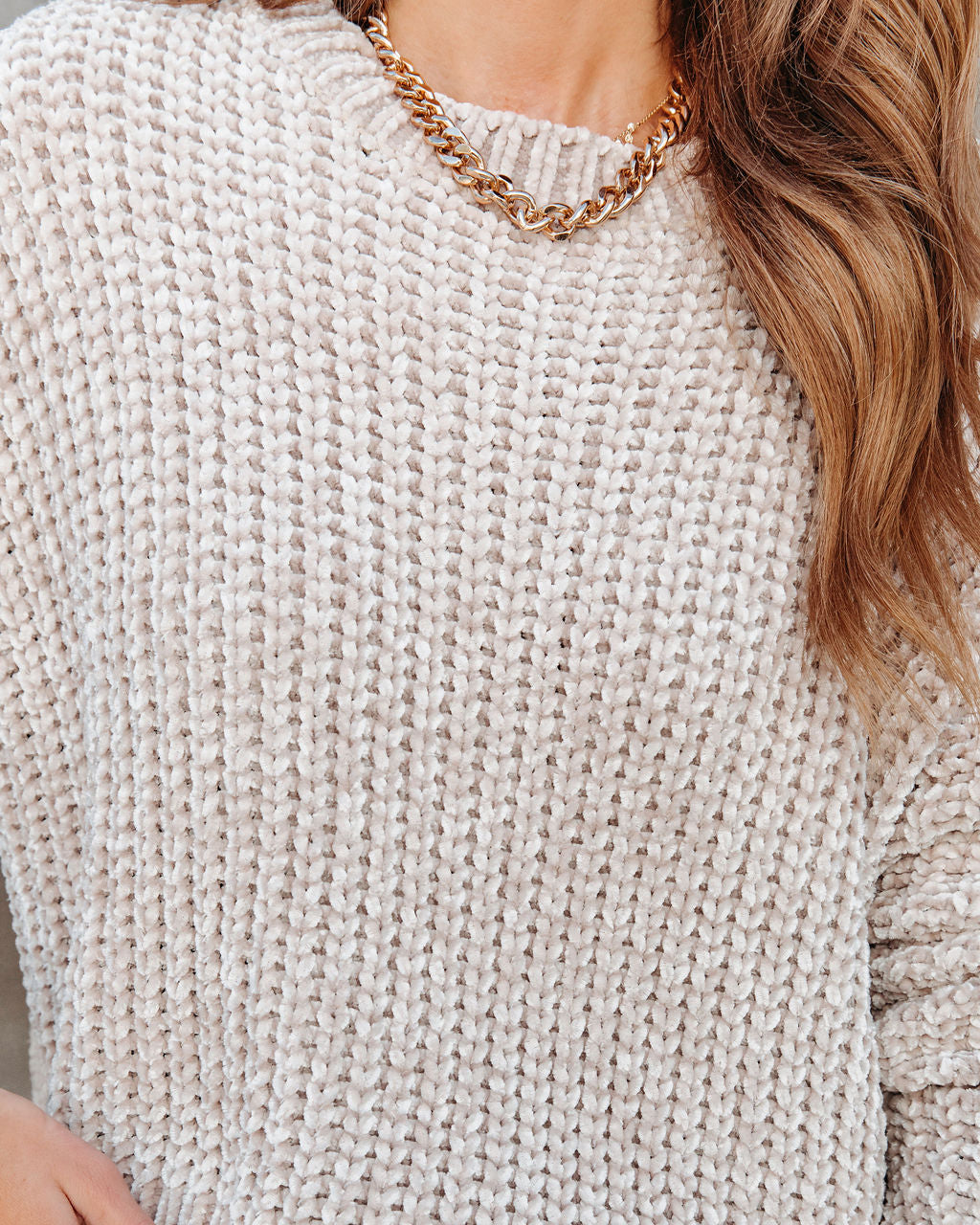 Waves Of Desire Chenille Sweater - Taupe - Se7enfashion