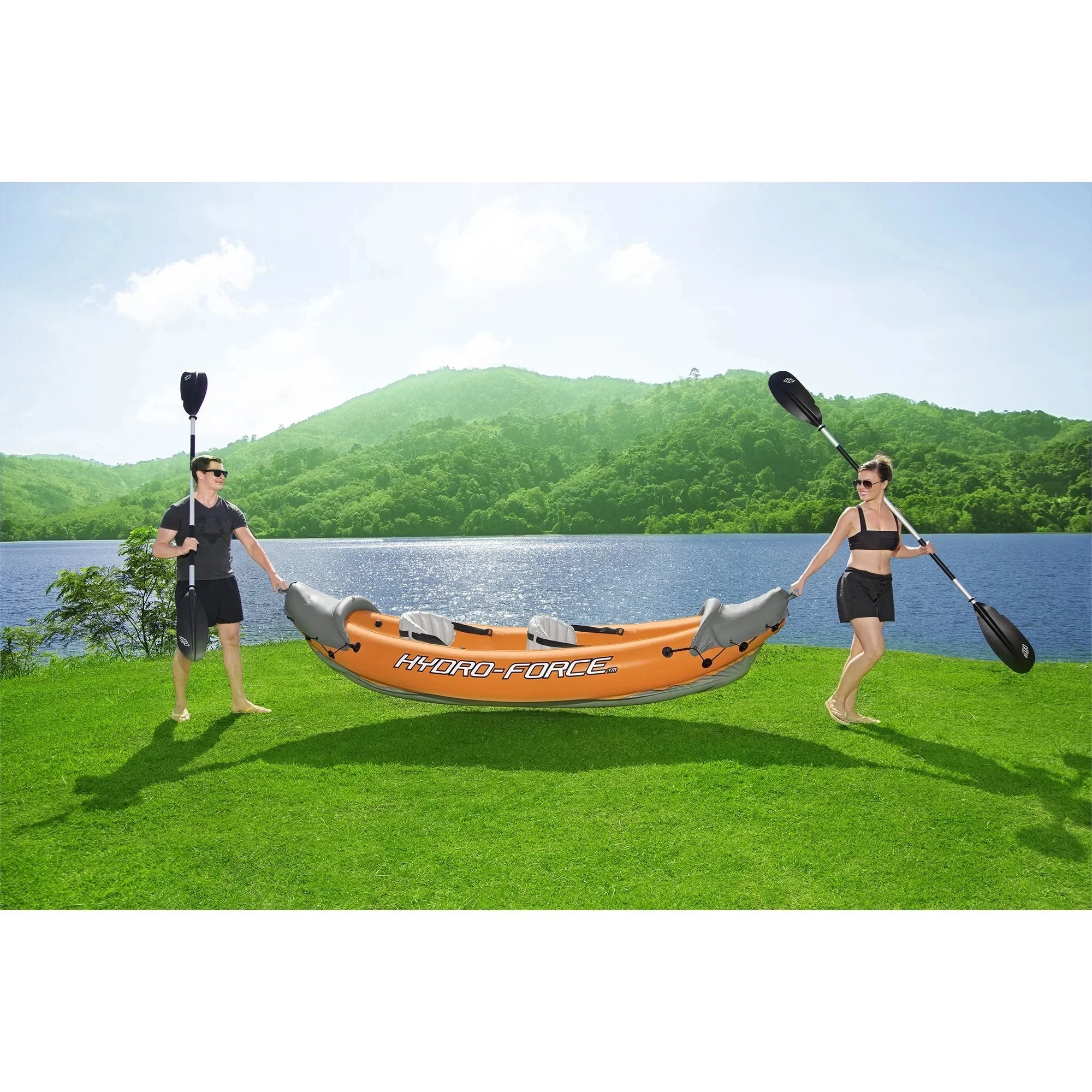 Bestway Inflatable Kayak Set With 2 Seats, Orange And Black - Hydro Force Lite Rapid X2 - Image 5 Bestway Inflatable Kayak Set With 2 Seats, Orange And Black - Hydro Force Lite Rapid X2 - Image 5