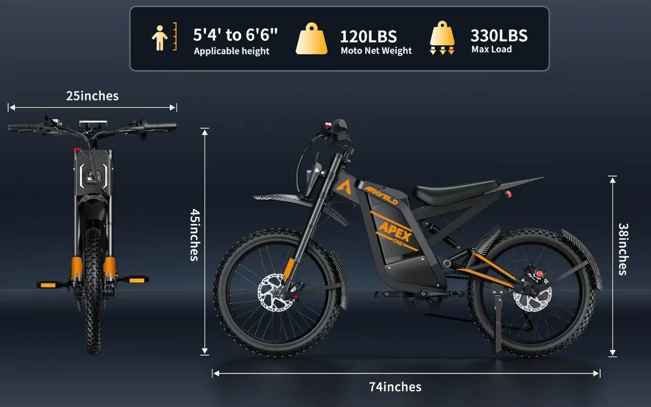 Arkveld Electric Bike for Adults, Peak-3000W, Max 40MPH and 80Miles Electric Motorcycle,25" Fat Tire Dirt Bike, APEX1 7-Speed E-Bike-White - Image 14