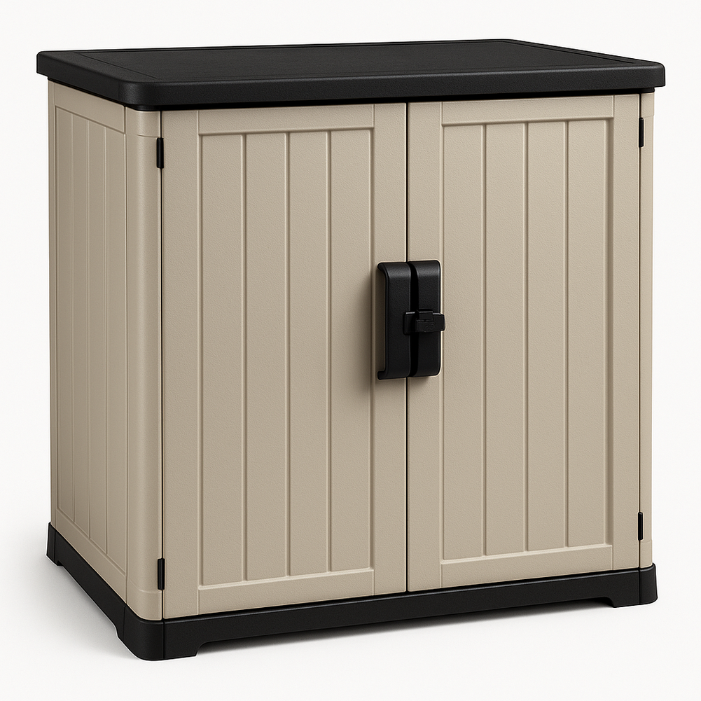 Hogar y Jardín Armario de almacenamiento resina 87x46.5x92 cm beige/negro exterior organización impermeable