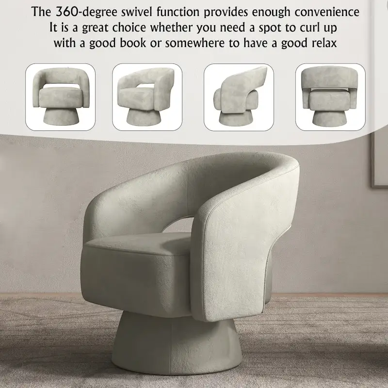 Modern Upholstered Armchair with 360-Degree Swivel Design