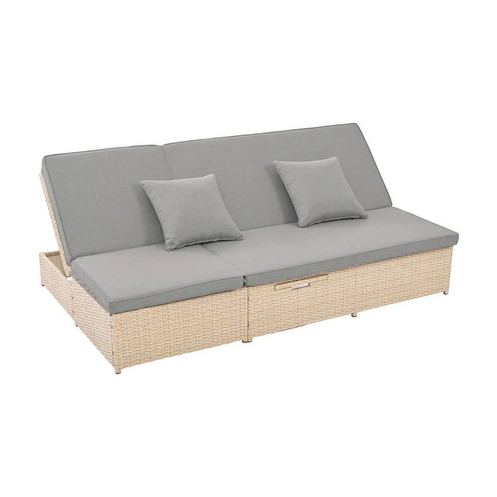 Harper & Bright Designs Rattan Outdoor Double Lounge Chaise 2-Person PE Wicker Outdoor Patio Sunbed with Canopy Cover for Backyard Garden Balcony, Beige+Black - Image 45